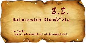 Balassovich Dionízia névjegykártya